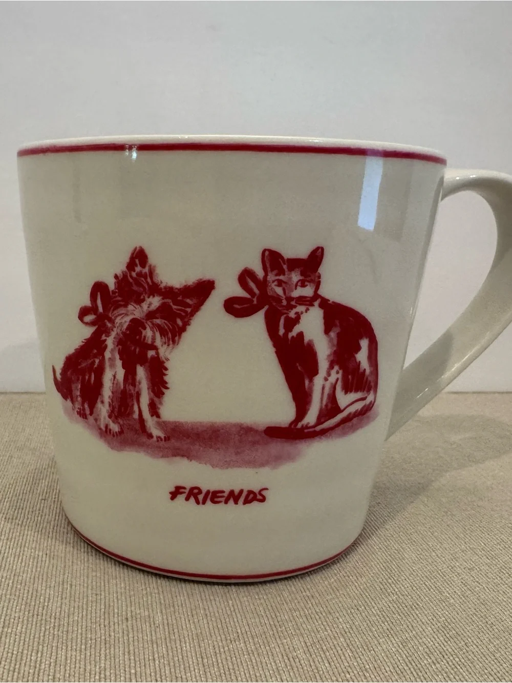 Anthropologie Molly Hatch Friends Mug Dog Cat Red Trim